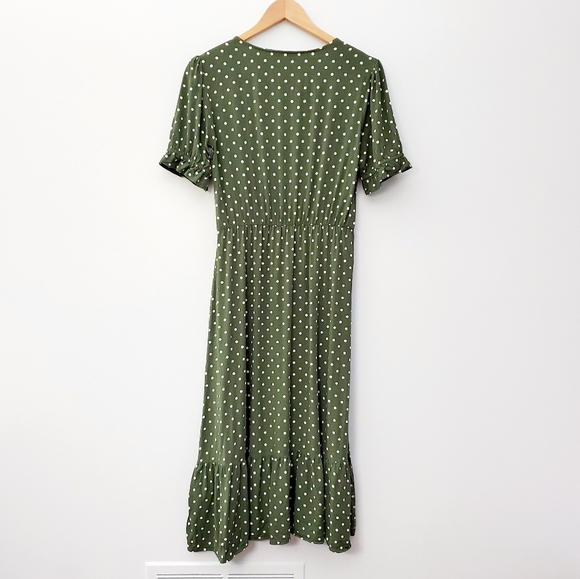 Zara | Dresses | Zara Green Polka Dot Midi Dress Ruffle Hem Large | Poshmark